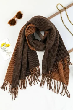 Hot Dear-Lover Bohemian Fringe Trim Textured Scarf Chestnut