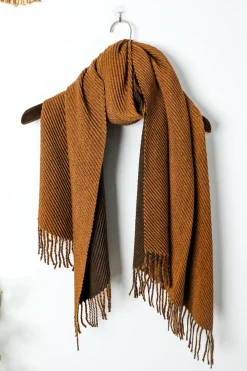 Hot Dear-Lover Bohemian Fringe Trim Textured Scarf Chestnut