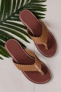 Sale Dear-Lover Braided Strap PU Leather Flip Flop Chestnut