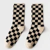 Discount Dear-Lover Checkerboard Printed Crew Socks Chestnut