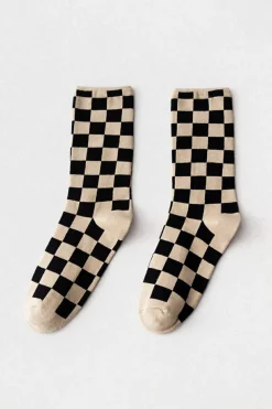 Discount Dear-Lover Checkerboard Printed Crew Socks Chestnut