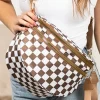 Online Dear-Lover Checkered Print Wide Strap Large Crossbody Bag Chestnut