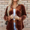New Dear-Lover Chest Pocket Velvet Shirt Chestnut