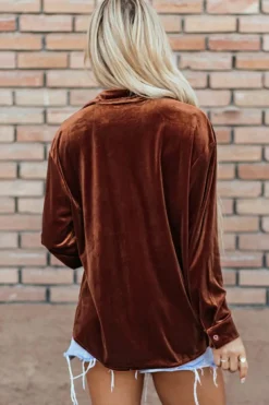 New Dear-Lover Chest Pocket Velvet Shirt Chestnut