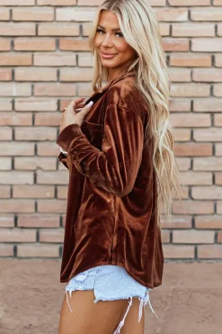 New Dear-Lover Chest Pocket Velvet Shirt Chestnut