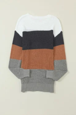 Hot Dear-Lover Color Block Knitted O-neck Pullover Sweater Chestnut
