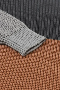 Hot Dear-Lover Color Block Knitted O-neck Pullover Sweater Chestnut