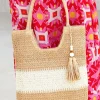 Best Dear-Lover Color Block Straw Woven Tassel Decor Tote Bag Chestnut