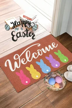 Fashion Dear-Lover Colorful Bunny Printed Entrance Mat Chestnut