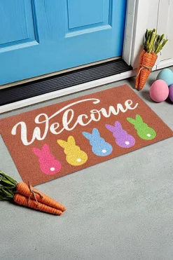 Fashion Dear-Lover Colorful Bunny Printed Entrance Mat Chestnut