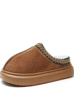 Sale Dear-Lover Contrast Edge Suede Plush Lined Thick Sole Winter Slippers Chestnut