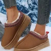 Clearance Dear-Lover Contrast Print Suede Plush Lined Snow Boots Chestnut