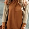 Fashion Dear-Lover Contrast Sleeves Patchwork Colorblock Hoodie Chestnut