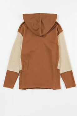 Fashion Dear-Lover Contrast Sleeves Patchwork Colorblock Hoodie Chestnut