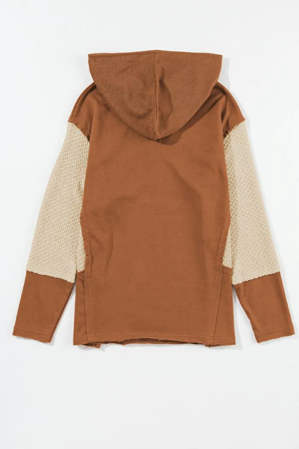 Fashion Dear-Lover Contrast Sleeves Patchwork Colorblock Hoodie Chestnut