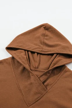 Fashion Dear-Lover Contrast Sleeves Patchwork Colorblock Hoodie Chestnut