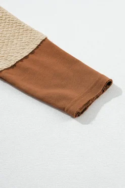 Fashion Dear-Lover Contrast Sleeves Patchwork Colorblock Hoodie Chestnut