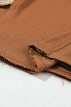 Fashion Dear-Lover Contrast Sleeves Patchwork Colorblock Hoodie Chestnut