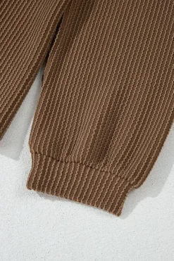 Best Dear-Lover Corded Knit Long Sleeve Top and High Waist Shorts Set Chestnut