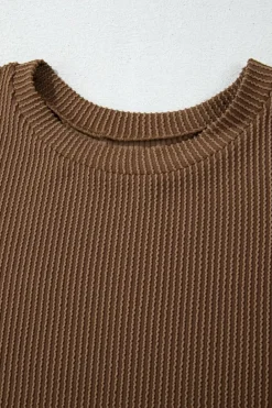 Best Dear-Lover Corded Knit Long Sleeve Top and High Waist Shorts Set Chestnut