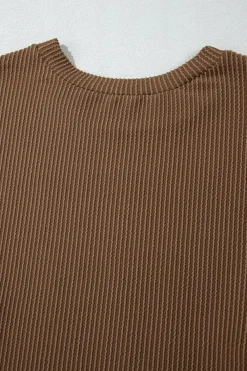 Best Dear-Lover Corded Knit Long Sleeve Top and High Waist Shorts Set Chestnut
