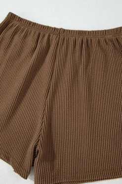 Best Dear-Lover Corded Knit Long Sleeve Top and High Waist Shorts Set Chestnut