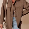 Online Dear-Lover Corduroy Flap Pocket Button Up Shacket Chestnut