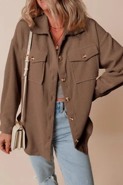 Online Dear-Lover Corduroy Flap Pocket Button Up Shacket Chestnut