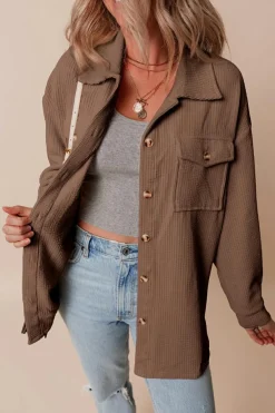 Online Dear-Lover Corduroy Flap Pocket Button Up Shacket Chestnut
