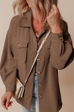 Online Dear-Lover Corduroy Flap Pocket Button Up Shacket Chestnut