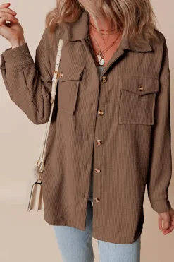 Online Dear-Lover Corduroy Flap Pocket Button Up Shacket Chestnut