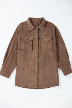 Online Dear-Lover Corduroy Flap Pocket Button Up Shacket Chestnut