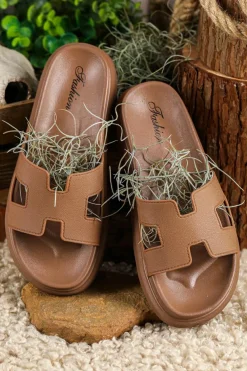 Outlet Dear-Lover Cutout Design Open Toe Platform Slippers (Run Small, Size Up) Chestnut