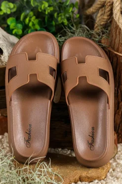 Outlet Dear-Lover Cutout Design Open Toe Platform Slippers (Run Small, Size Up) Chestnut