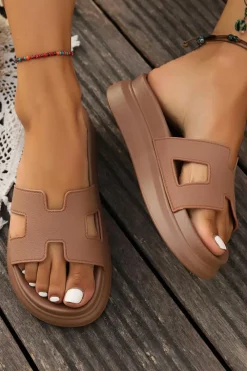 Outlet Dear-Lover Cutout Design Open Toe Platform Slippers (Run Small, Size Up) Chestnut