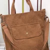 Hot Dear-Lover Detachable Shoulder Strap Large Corduroy Bag Chestnut