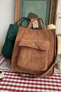 Hot Dear-Lover Detachable Shoulder Strap Large Corduroy Bag Chestnut