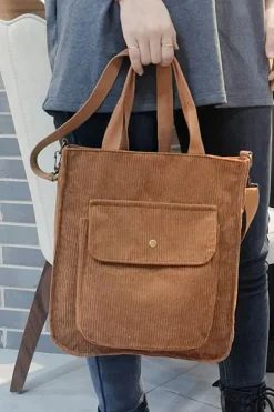 Hot Dear-Lover Detachable Shoulder Strap Large Corduroy Bag Chestnut