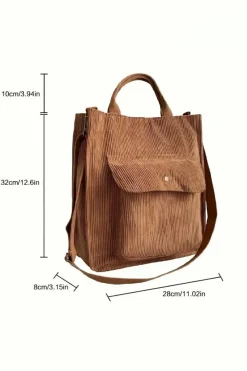 Hot Dear-Lover Detachable Shoulder Strap Large Corduroy Bag Chestnut