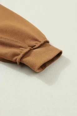 Fashion Dear-Lover Drop Shoulder Henley Buttons Sweatshirt Chestnut