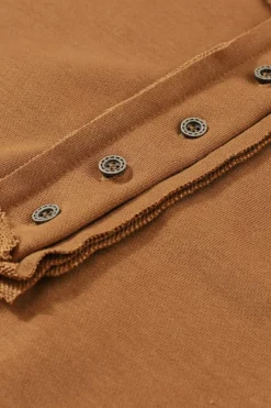 Fashion Dear-Lover Drop Shoulder Henley Buttons Sweatshirt Chestnut