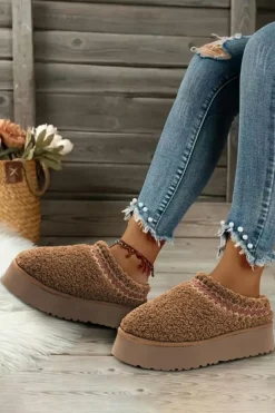 Online Dear-Lover Embroidered Sherpa Plush Thick Sole Snow Boots Chestnut