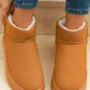 Fashion Dear-Lover Faux Fur Lined Suede Ankle Snow Boots Chestnut