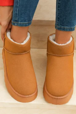 Fashion Dear-Lover Faux Fur Lined Suede Ankle Snow Boots Chestnut