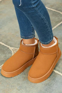 Fashion Dear-Lover Faux Fur Lined Suede Ankle Snow Boots Chestnut
