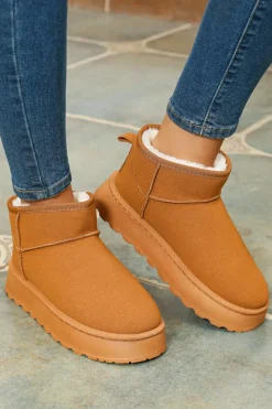 Fashion Dear-Lover Faux Fur Lined Suede Ankle Snow Boots Chestnut