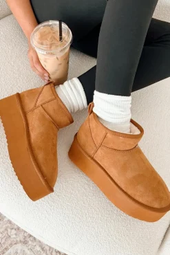 Fashion Dear-Lover Faux Fur Lined Suede Ankle Snow Boots Chestnut