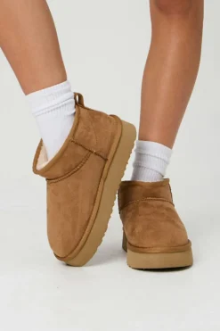 Fashion Dear-Lover Faux Fur Lined Suede Ankle Snow Boots Chestnut