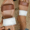 Best Dear-Lover Faux Leather Woven Strap Flat Slippers Chestnut