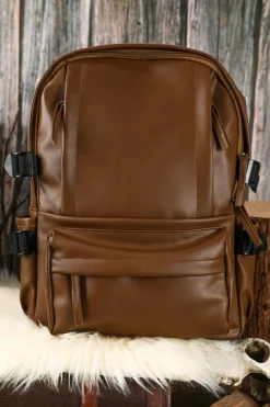Discount Dear-Lover Faux Leather Zipped Large Capacity Backpack Chestnut